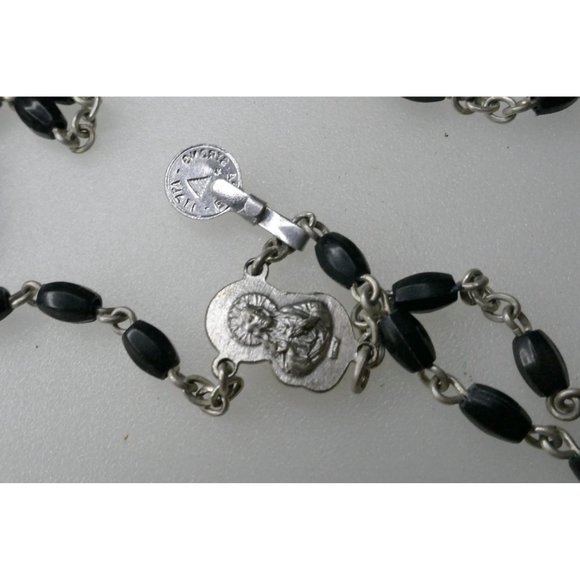 Vintage Italian Black Rosary With Molded Plastic Beads - 5 Decade Rosary - Picture 6 of 8